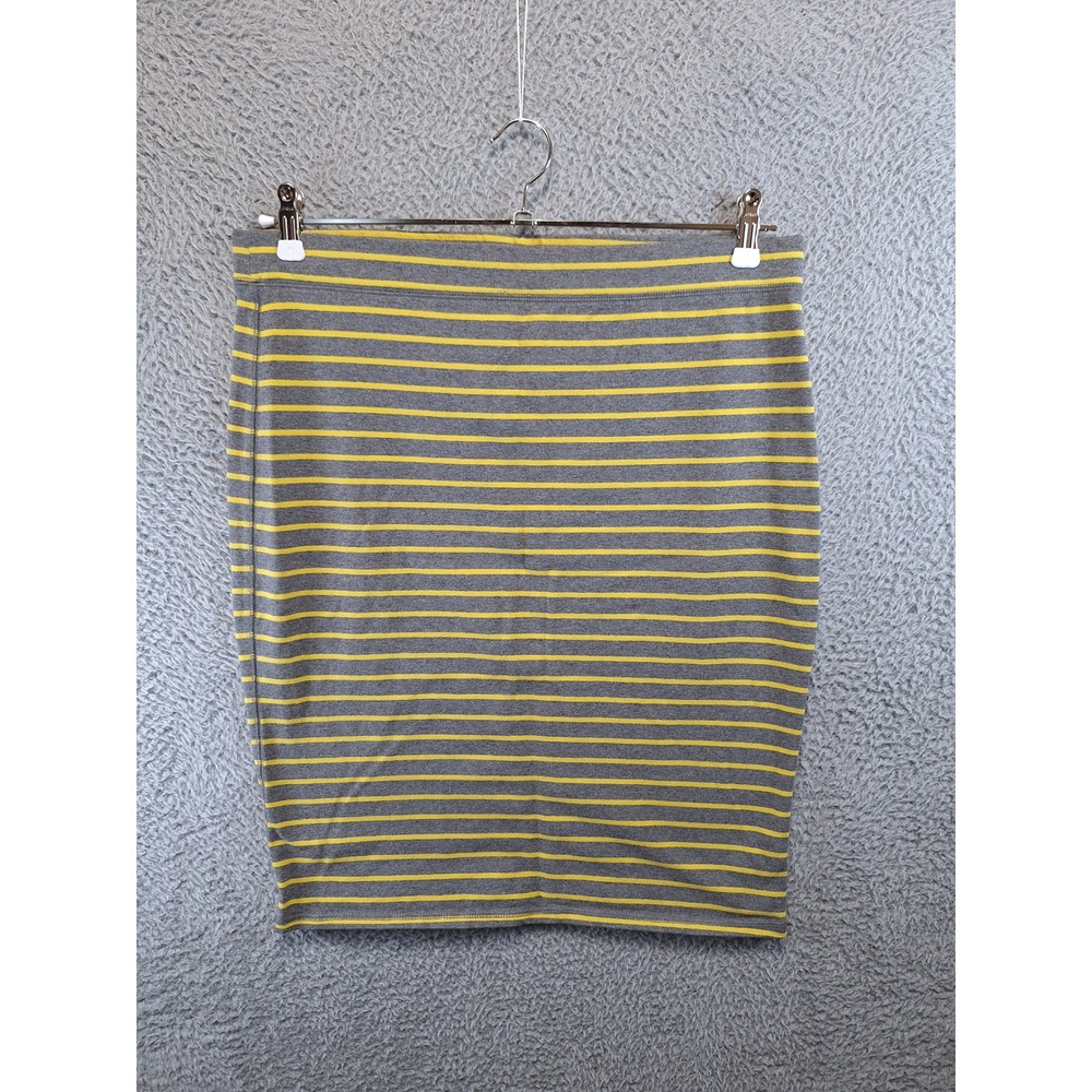 Old Navy Skirt Womens L Grey Yellow Striped Pencil Mini Knit Stretch Casual